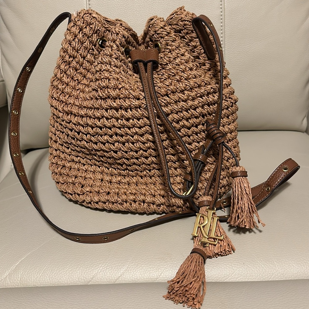 Ralph Lauren Tan Woven Bucket Bag